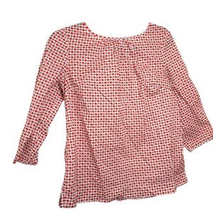 Boden Red Apple Print Blouse Teacher Preppy Classic Style Size 6 (Small)